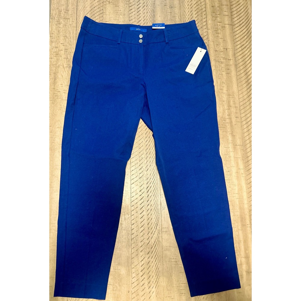 Apt 9 Womens Slim Fit Ankle Pants Trouser Blue Career Business Casual